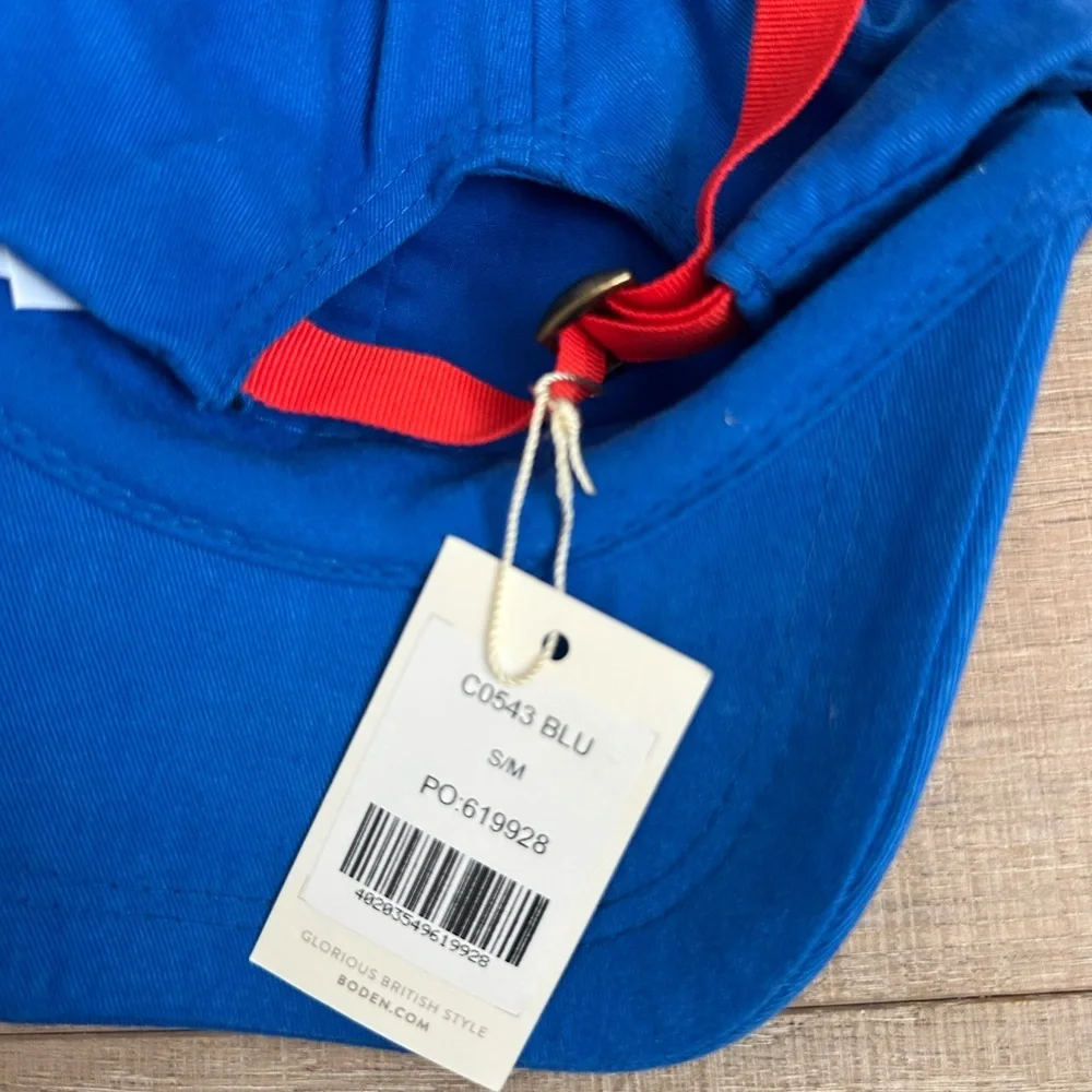 Boden Bright Blue Baseball Cap with Red Strap Accent